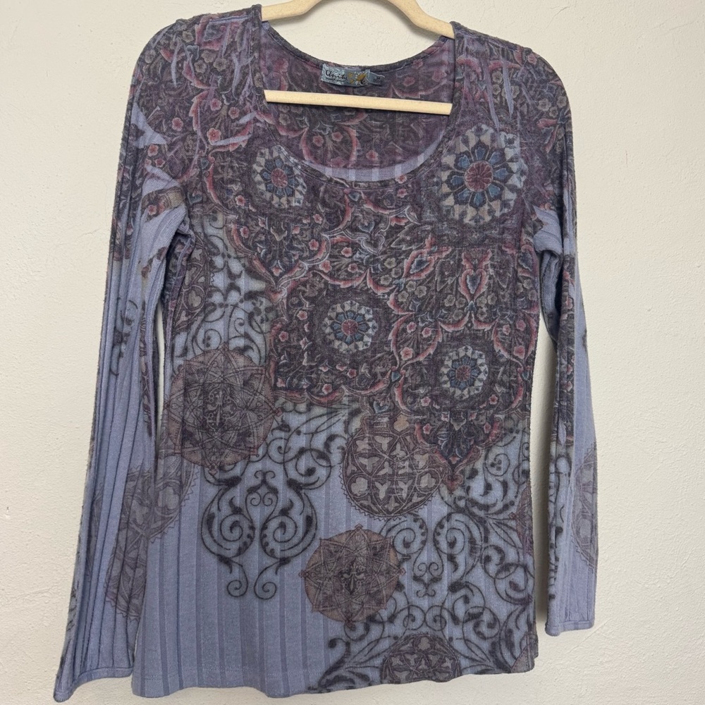 Unity Bohemian Ribbed Scoop Neck Bohemian Long Sleeve Top
